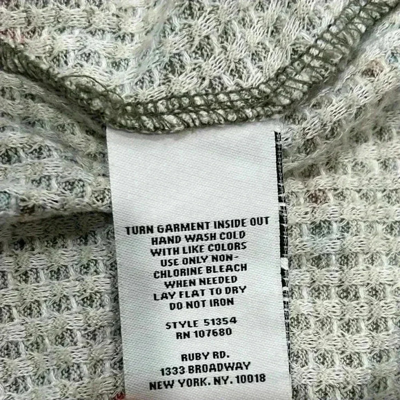 Ruby Rd Knot Front Waffle Knit Top 3/4 Sleeve Green Pattern Shirt Size XL Petite - Picture 6 of 7